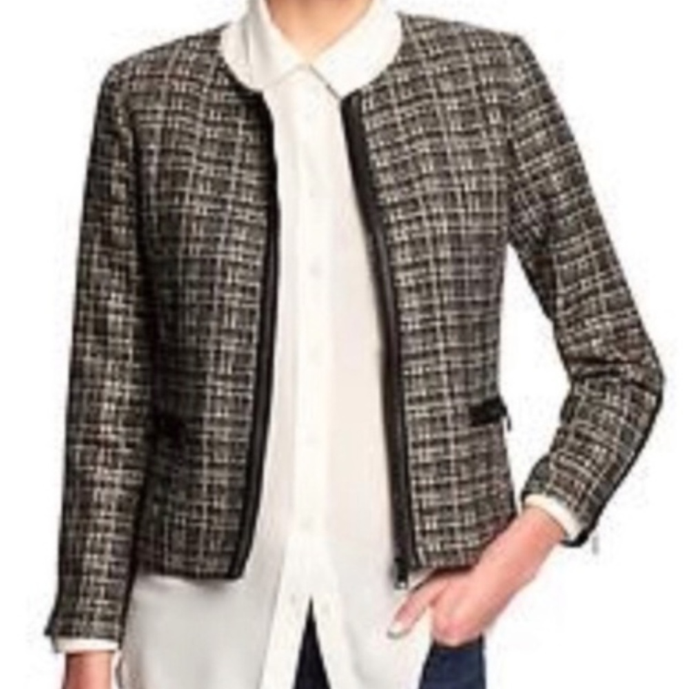 Banana Republic Tweed Jacket Leather Trim Size 2